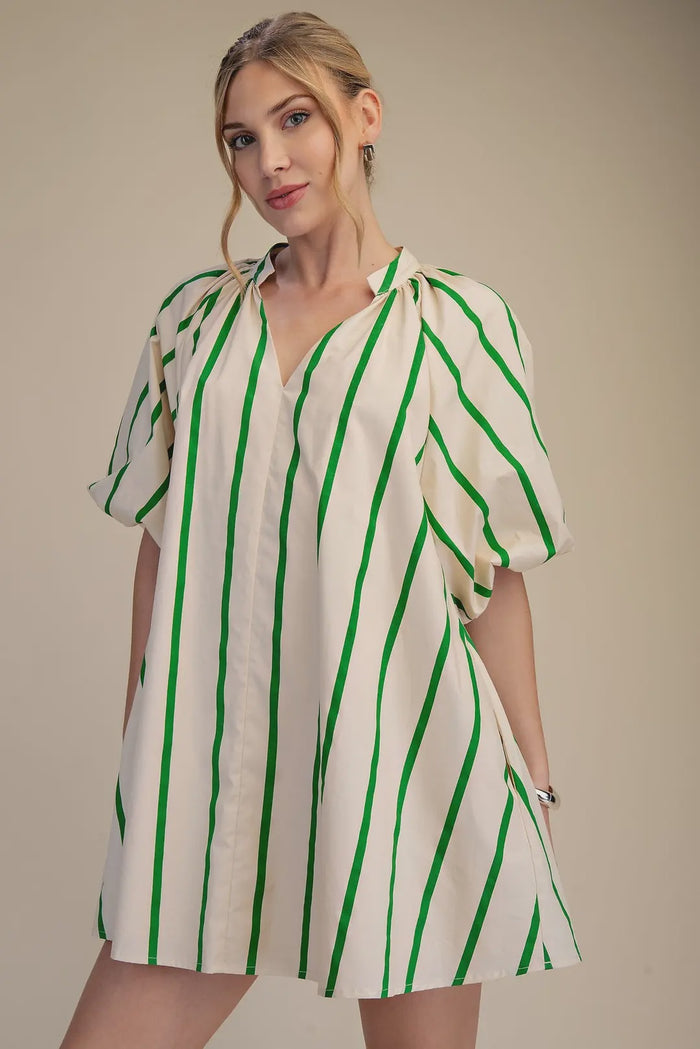 Take Me Along Green Stripe Mini Dress