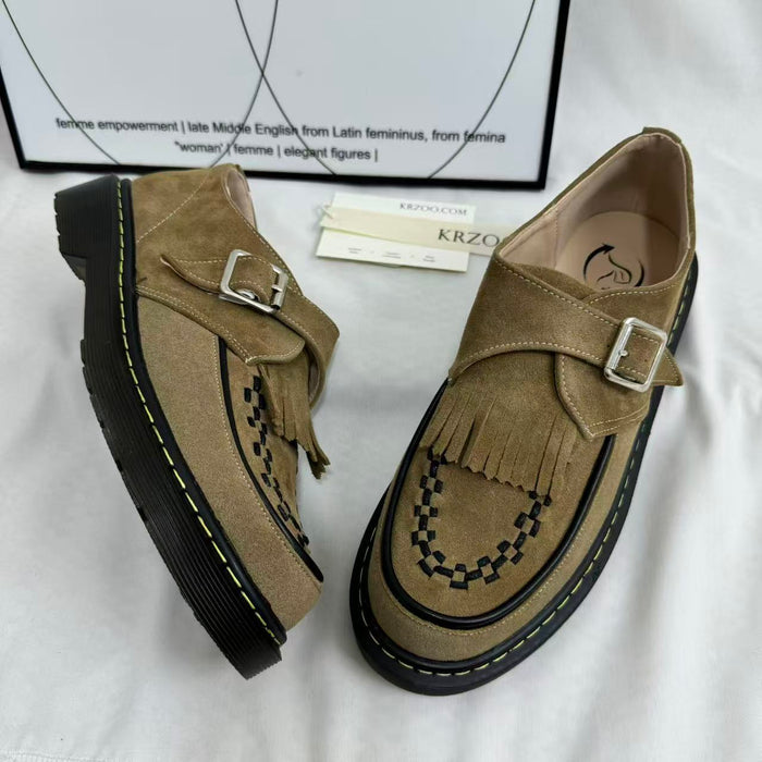 Tasseled Woven Round-Toe Leather Shoes