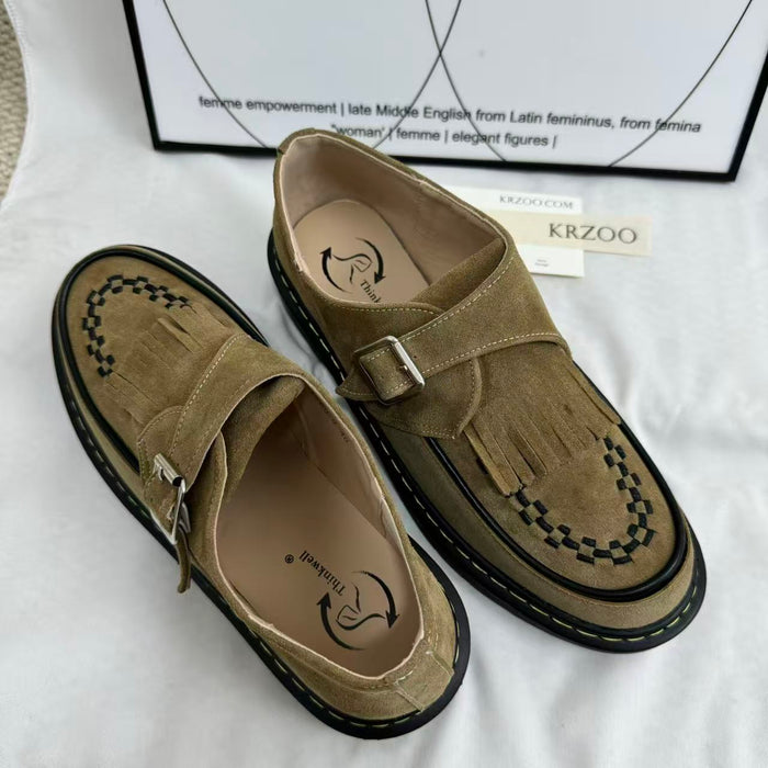 Tasseled Woven Round-Toe Leather Shoes