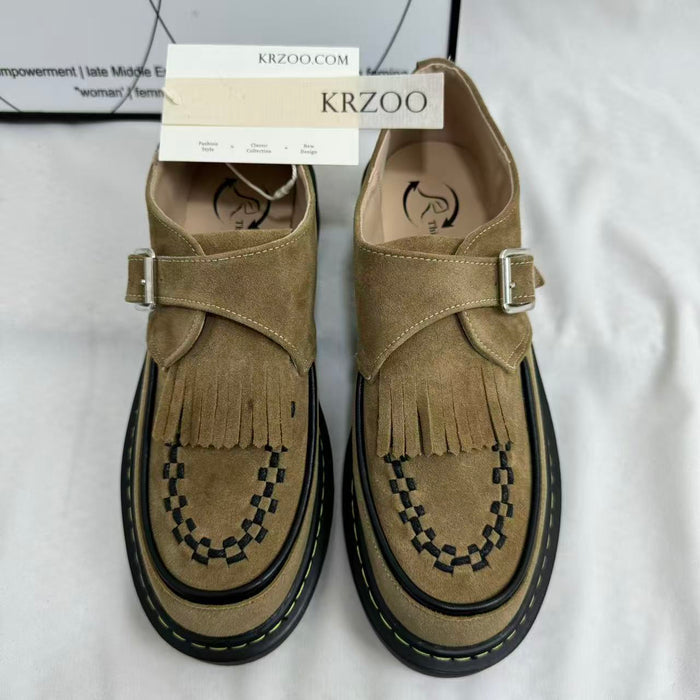 Tasseled Woven Round-Toe Leather Shoes