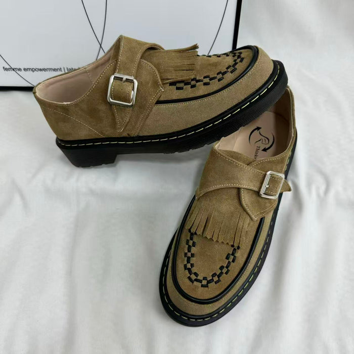 Tasseled Woven Round-Toe Leather Shoes