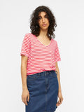 Tessi V-Neck T-Shirt (Paradise Pink/White Stripes)