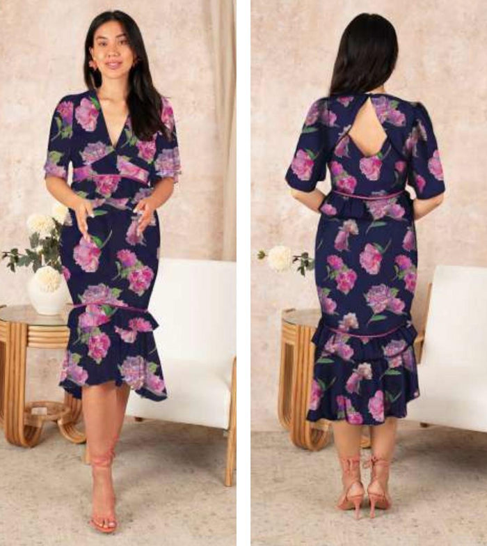 THE AMORE MIDI DRESS (NAVY/PINK)