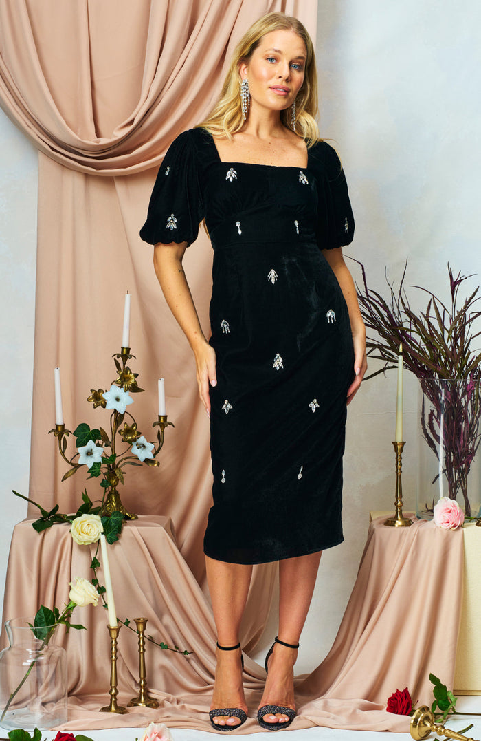 The Bettina Midi Pencil Dress (Black)