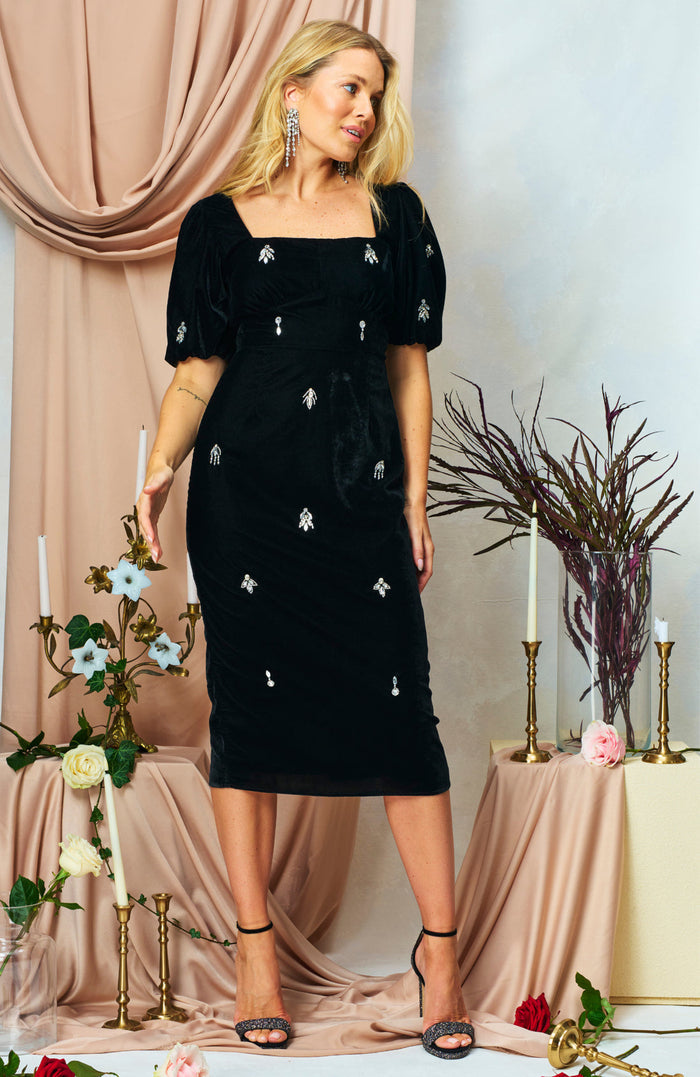 The Bettina Midi Pencil Dress (Black)