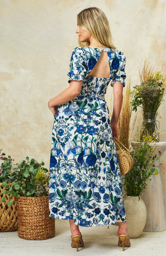 The Debora Midi Dress (Blue/White)