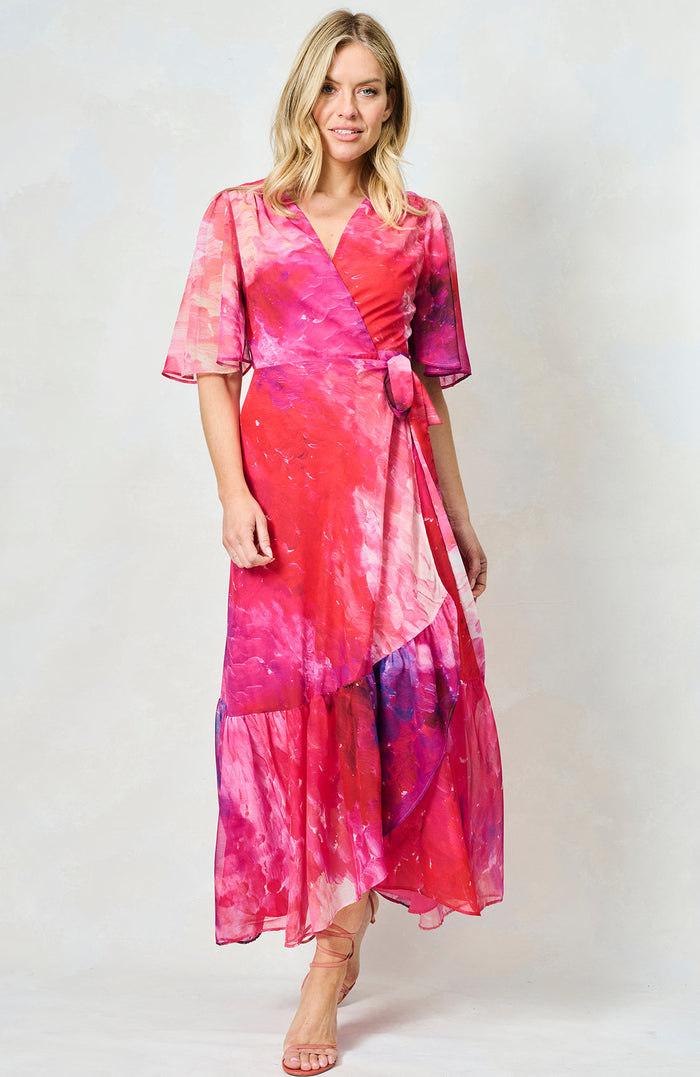 The Hermione Maxi Wrap Dress (Pink Multi)