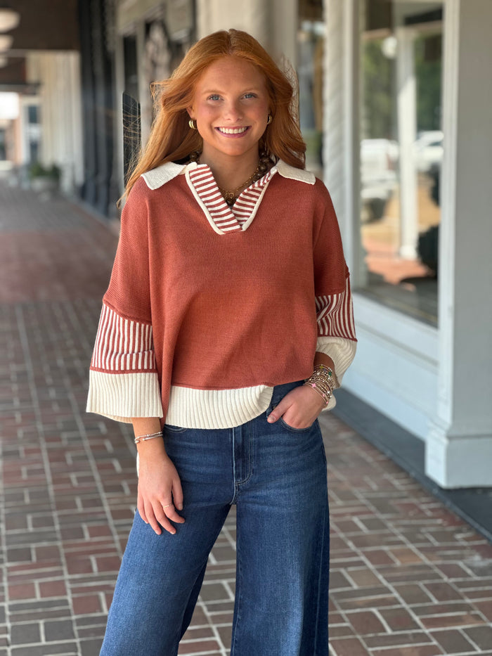 The Next Chapter Rust Collared Top