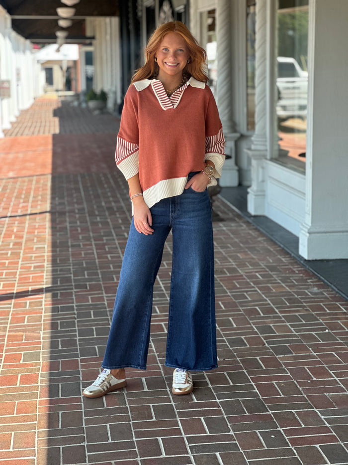 The Next Chapter Rust Collared Top