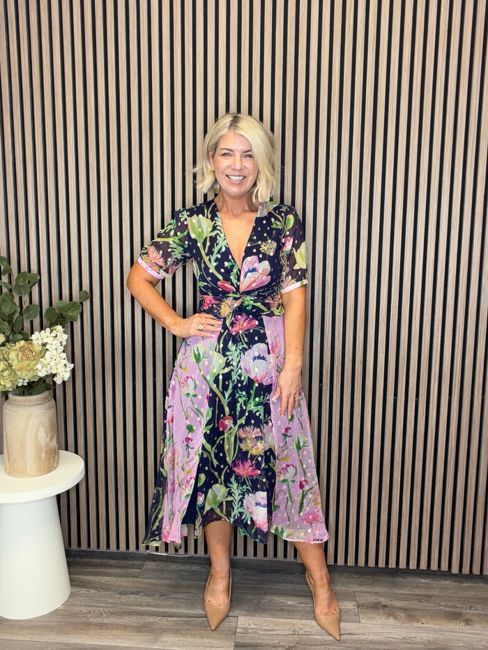The Paige Midi Dress ( Navy/Pink)