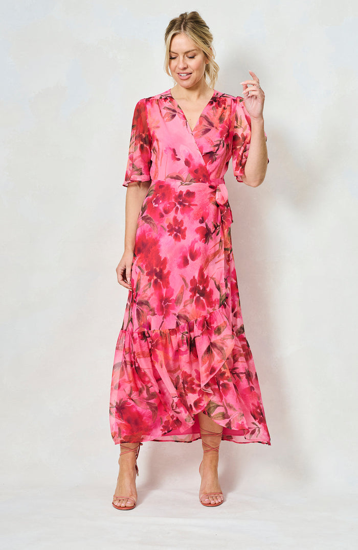 The Pleasance Maxi Wrap Dress (Pink Multi)