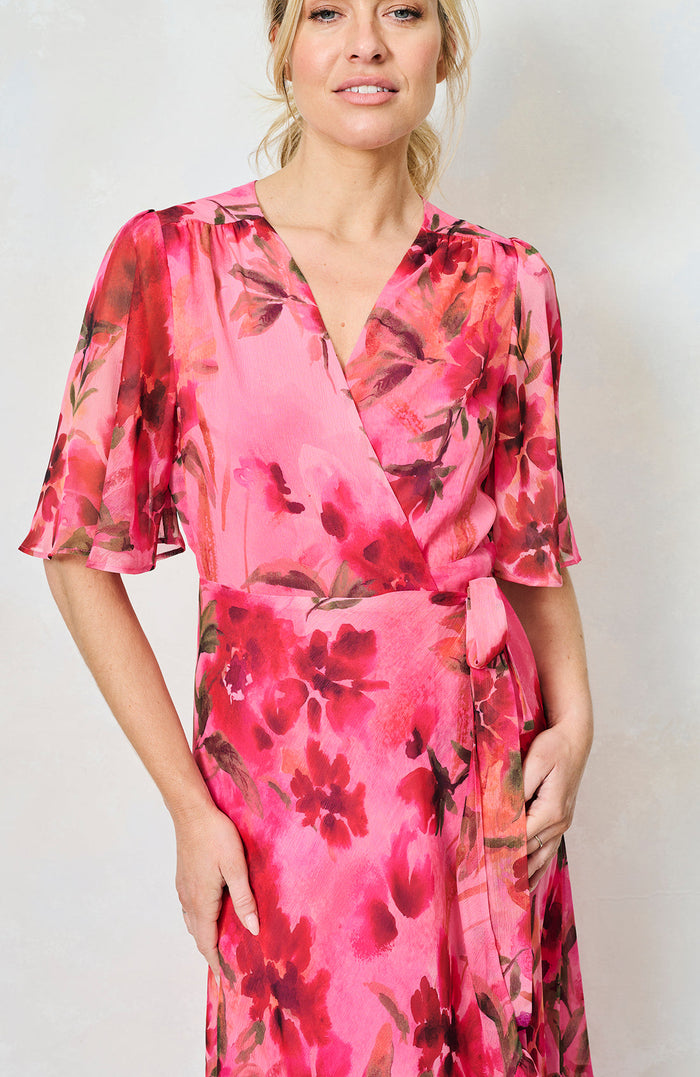 The Pleasance Maxi Wrap Dress (Pink Multi)