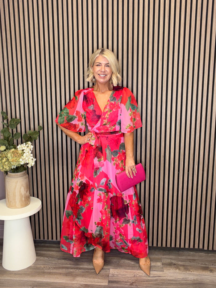 The Rosanna Maxi Wrap Dress (Pink/Red)