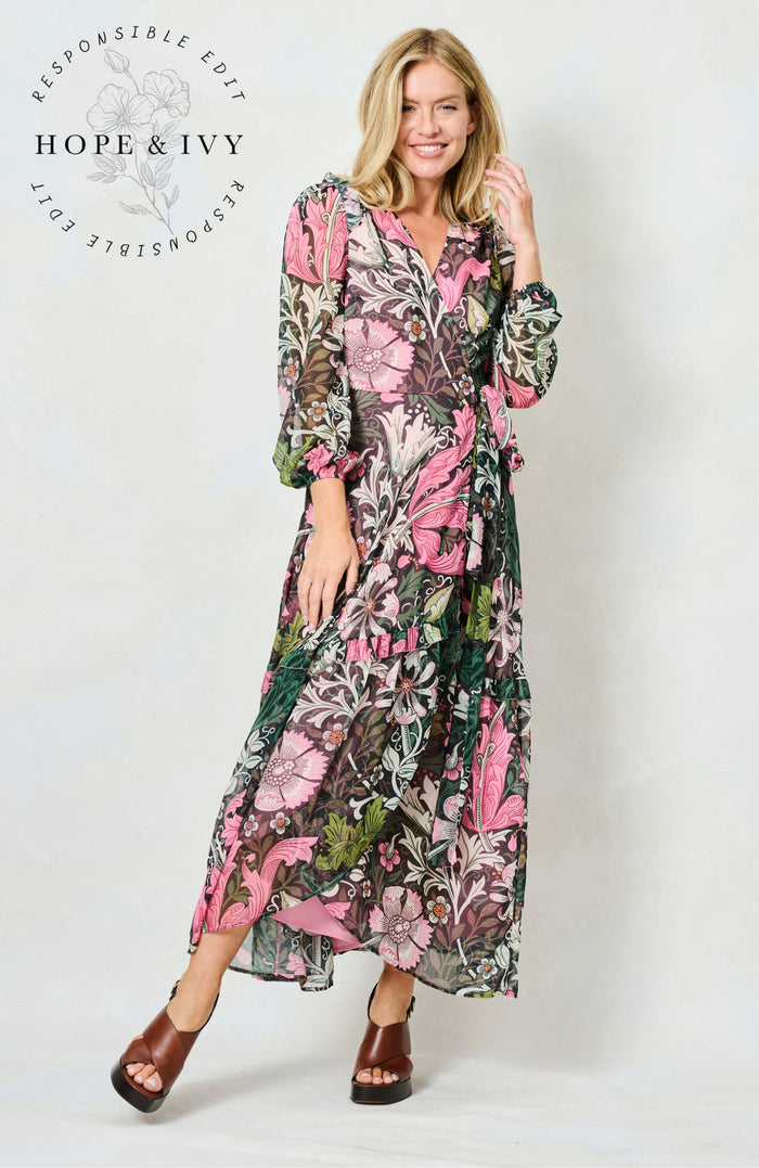 The Rosehip Maxi Wrap Dress (Pink Multi)