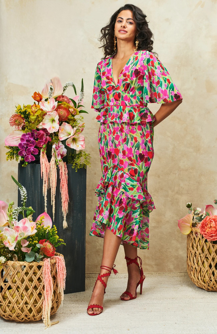 The Rosemary Midi Dress (Pink/Green)
