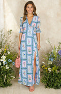 The Selena Frill Sleeve Open Back Maxi Dress (Blue)