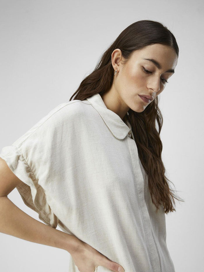 Tiana Linen Blend Shirt Dress (Sandshell)