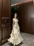 Tight-Waist Netted Figure-Hugging Dress - White