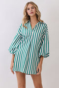 Time After Time Green Striped Mini Dress
