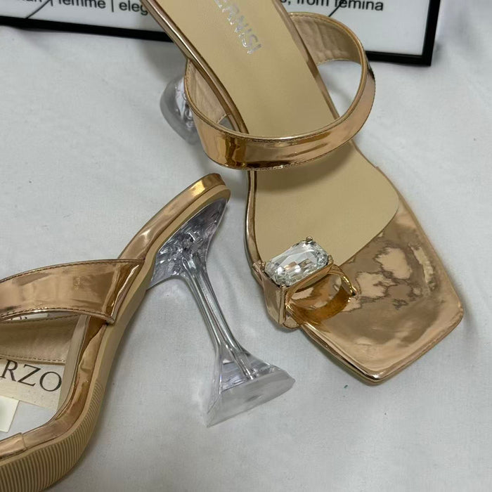 Transparent Rhinestone Wedge Heels