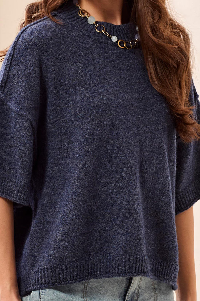 Tribal Lofty Elbow Sleeve Crewneck in Nightfall