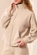 Tribal Mock Neck Zip Cardigan in Sand Dune