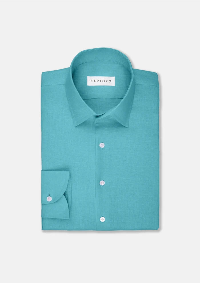 Turkish Blue Linen Shirt - SARTORO