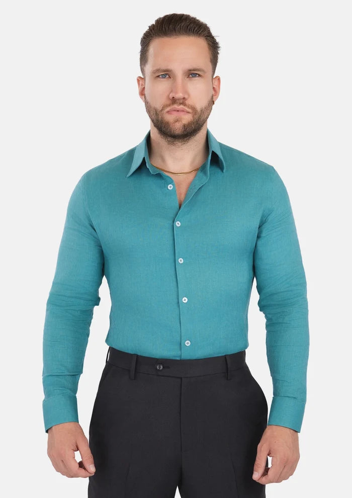 Turkish Blue Linen Shirt - SARTORO