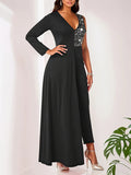 Two-Tone Fabric Sequin High-Waisted Slim-Fit Jumpsuit