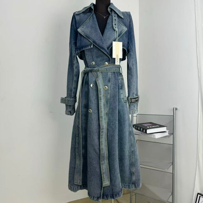 Unique Retro Denim Trench Coat