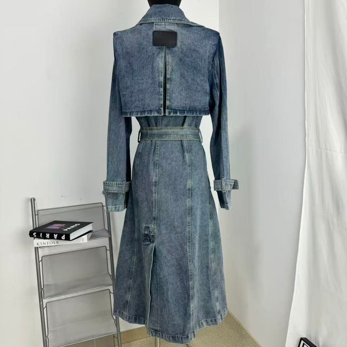 Unique Retro Denim Trench Coat
