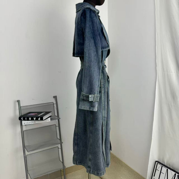 Unique Retro Denim Trench Coat