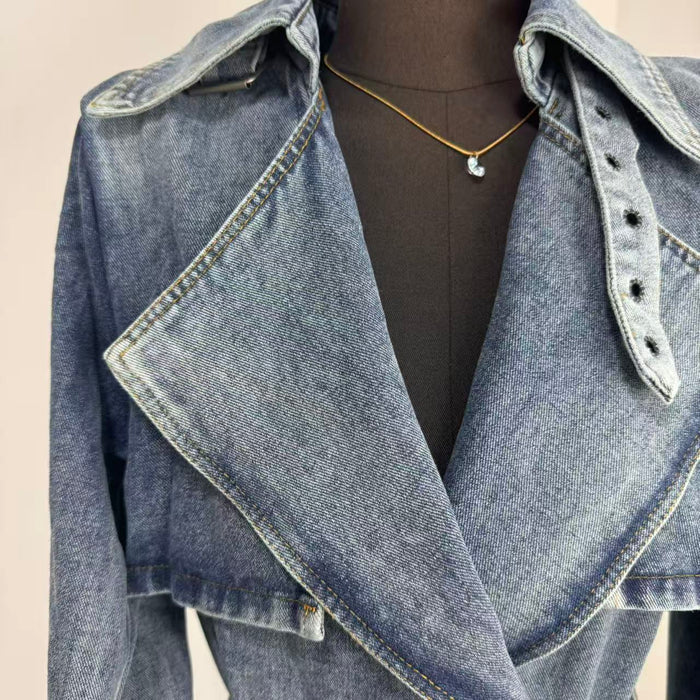 Unique Retro Denim Trench Coat