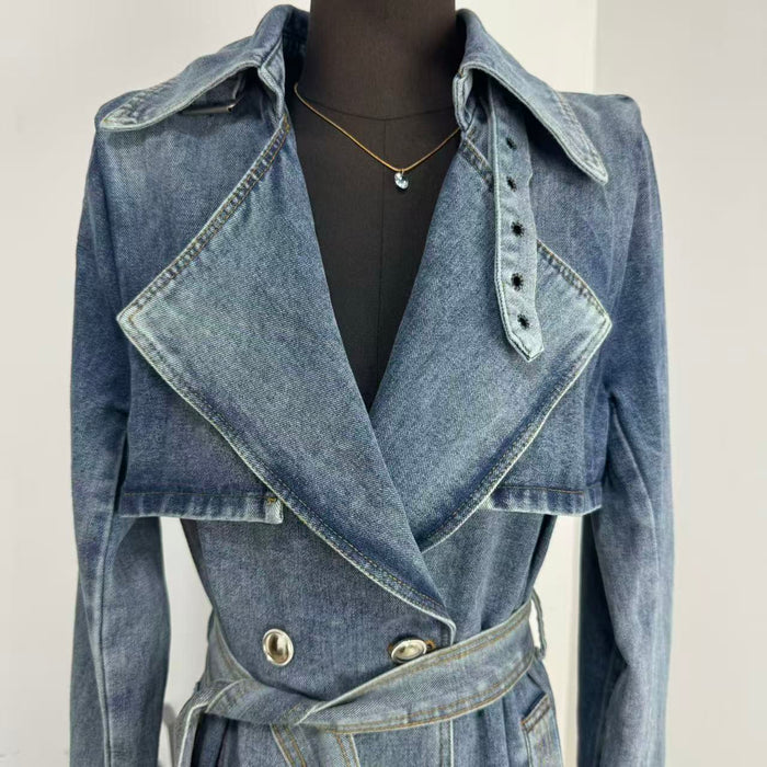 Unique Retro Denim Trench Coat