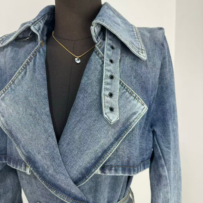 Unique Retro Denim Trench Coat