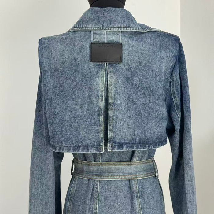 Unique Retro Denim Trench Coat
