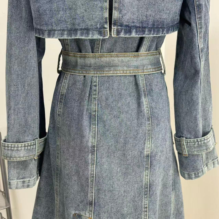 Unique Retro Denim Trench Coat
