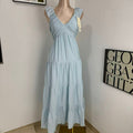 V-Neck Cotton-Linen Lace Dress