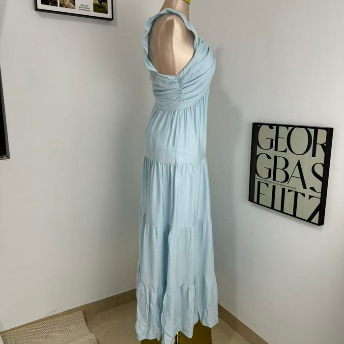 V-Neck Cotton-Linen Lace Dress