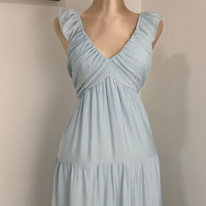 V-Neck Cotton-Linen Lace Dress