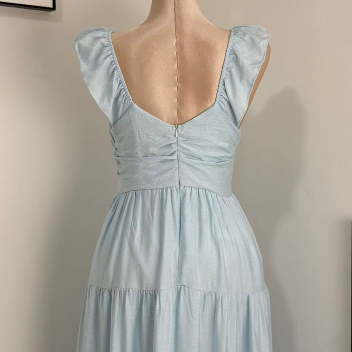 V-Neck Cotton-Linen Lace Dress