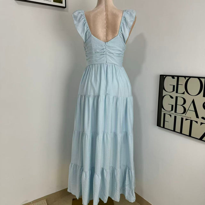 V-Neck Cotton-Linen Lace Dress