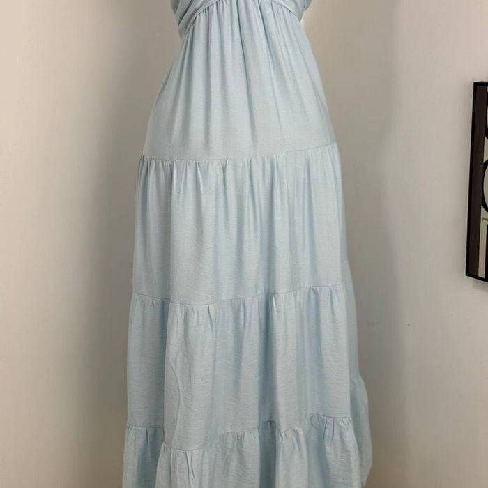 V-Neck Cotton-Linen Lace Dress