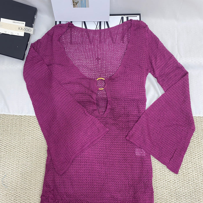 V-Neck Flared-Sleeve Dress