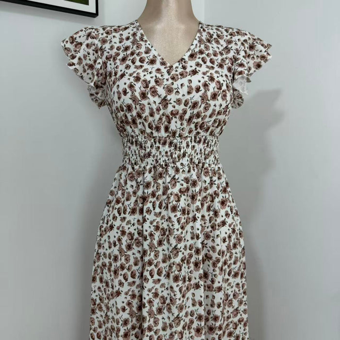 V-Neck Floral Print Dress