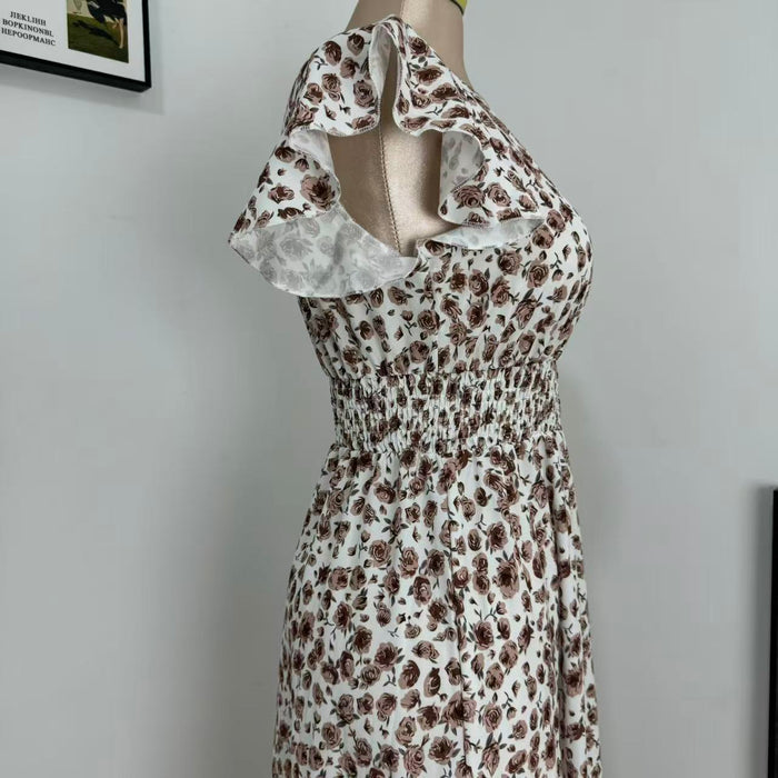 V-Neck Floral Print Dress