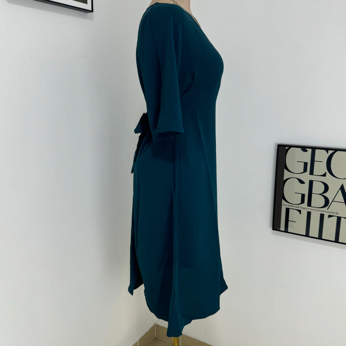 V-neck loose cotton and linen short dress
