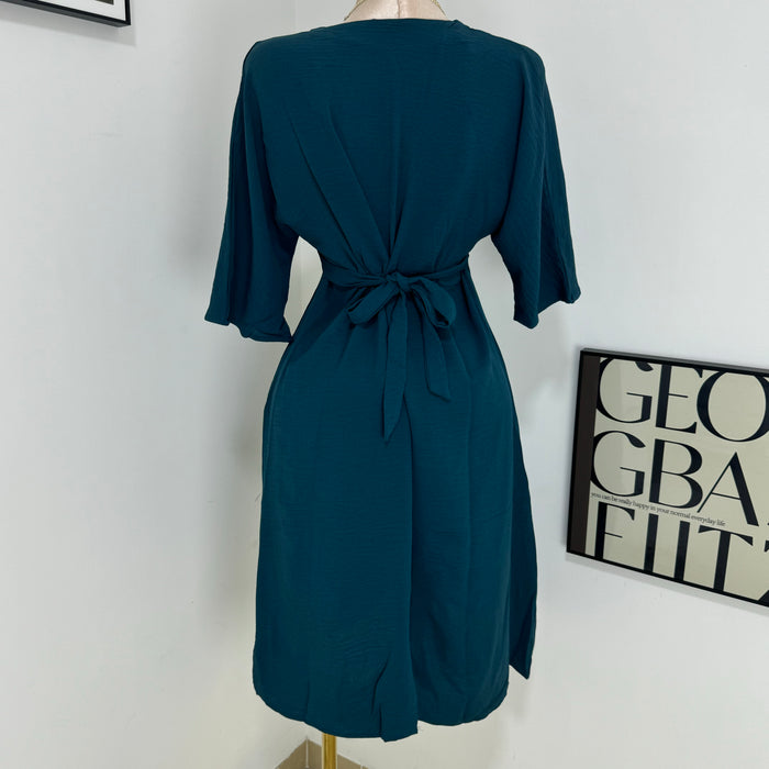 V-neck loose cotton and linen short dress
