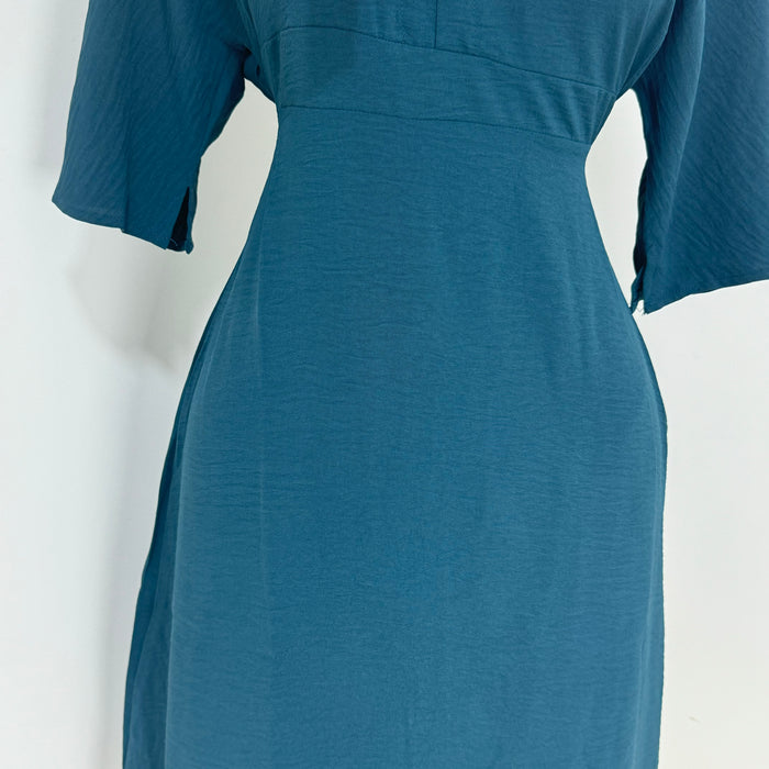 V-neck loose cotton and linen short dress