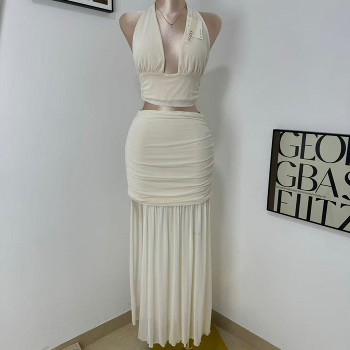 V-Neck Mesh Two-Piece Set